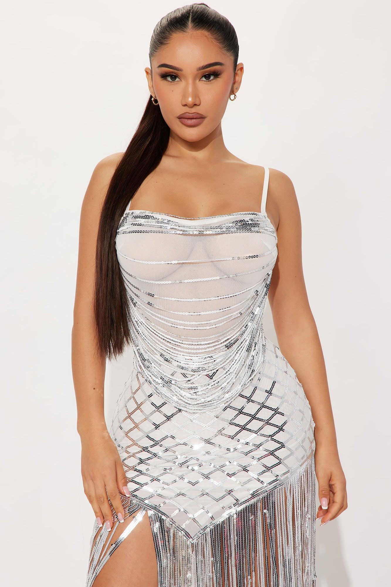 Cristina Sequin Maxi Dress - Silver Product Image