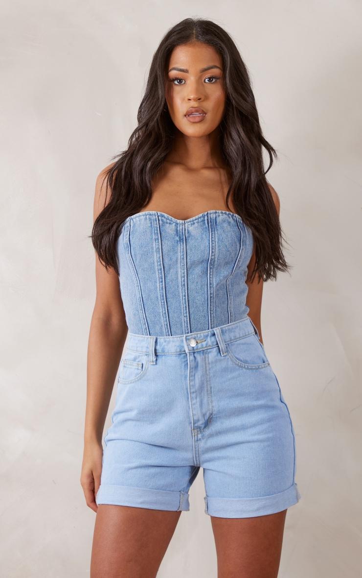 Tall Mid Blue Wash Turn Up Denim Shorts Product Image