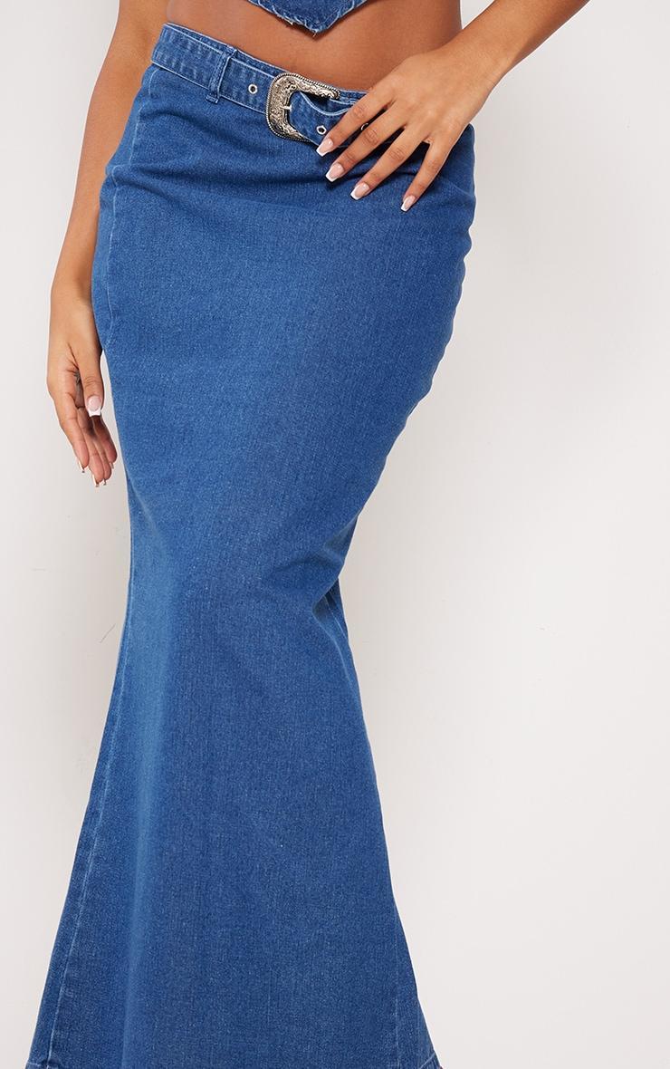 Indigo Buckle Detail Denim Maxi Skirt Product Image