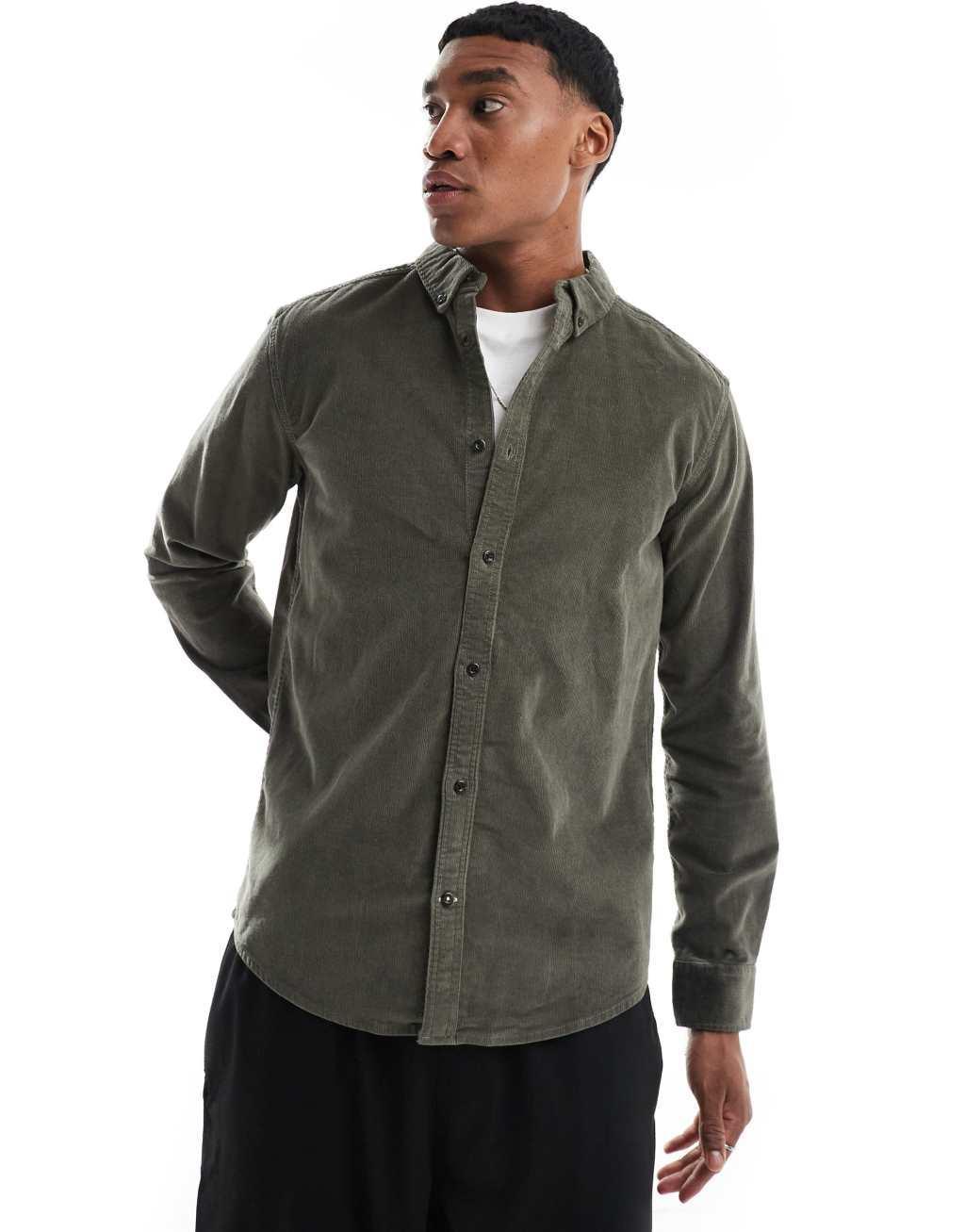 ONLY & SONS cord shirt in charcoal Product Image