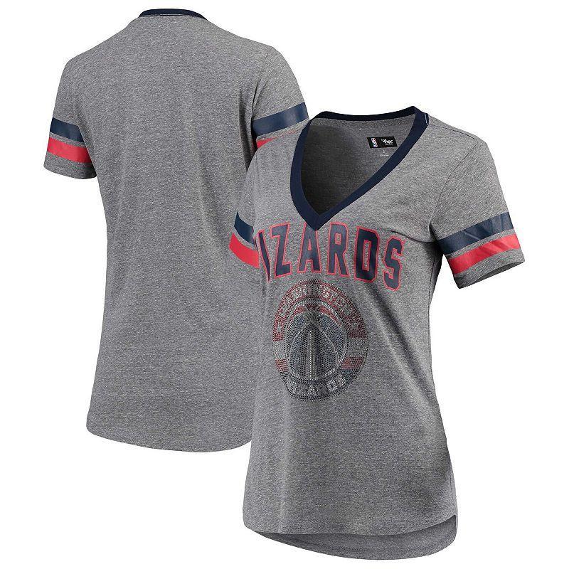 Womens G-III 4Her by Carl Banks Gray/Red Washington Wizards Walk Off Crystal Applique Logo V-Neck T-Shirt Product Image