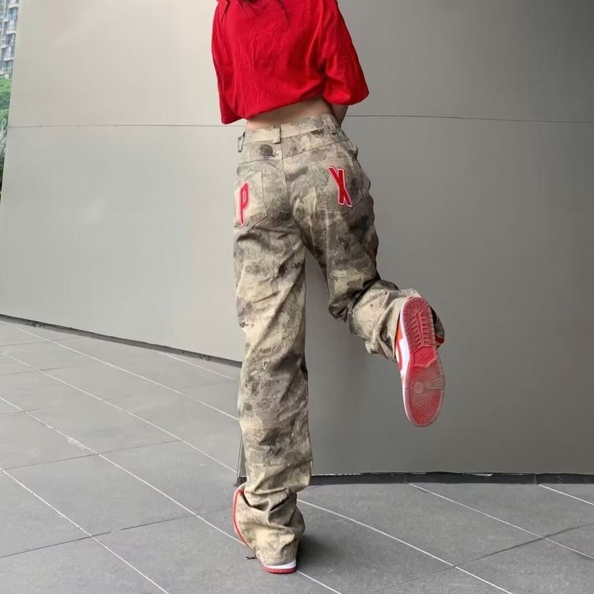 Mid Waist Camo Print Wide Leg Pants Product Image