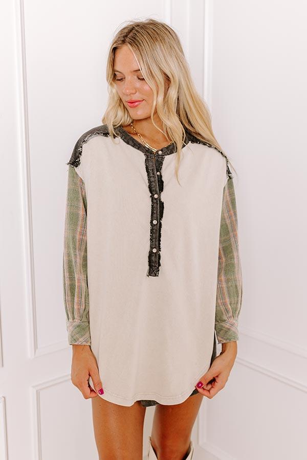 Bonfire Season Vintage Henley Top in Green Product Image