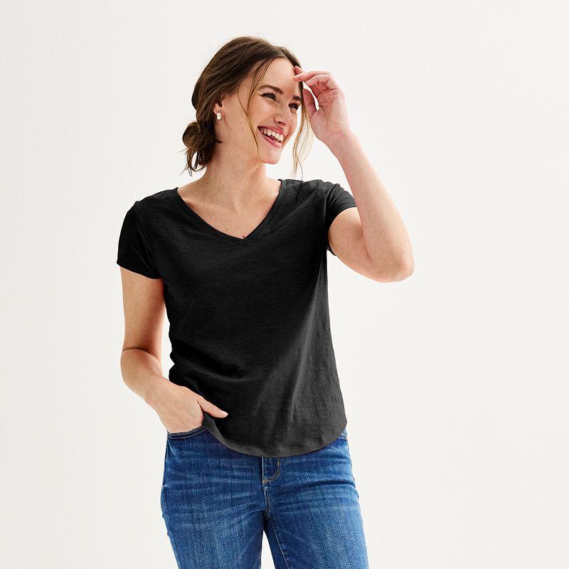 Petite Sonoma Goods For Life Everyday Short Sleeve V-Neck Tee, Womens Black Product Image