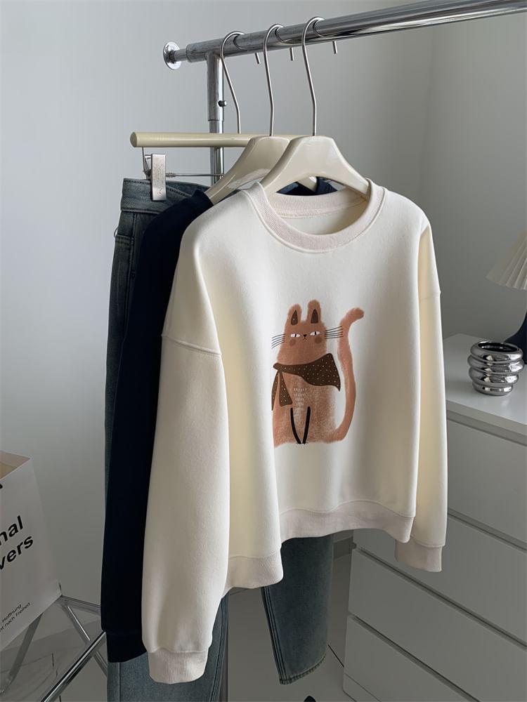 Round Neck Cat Print Pullover Product Image