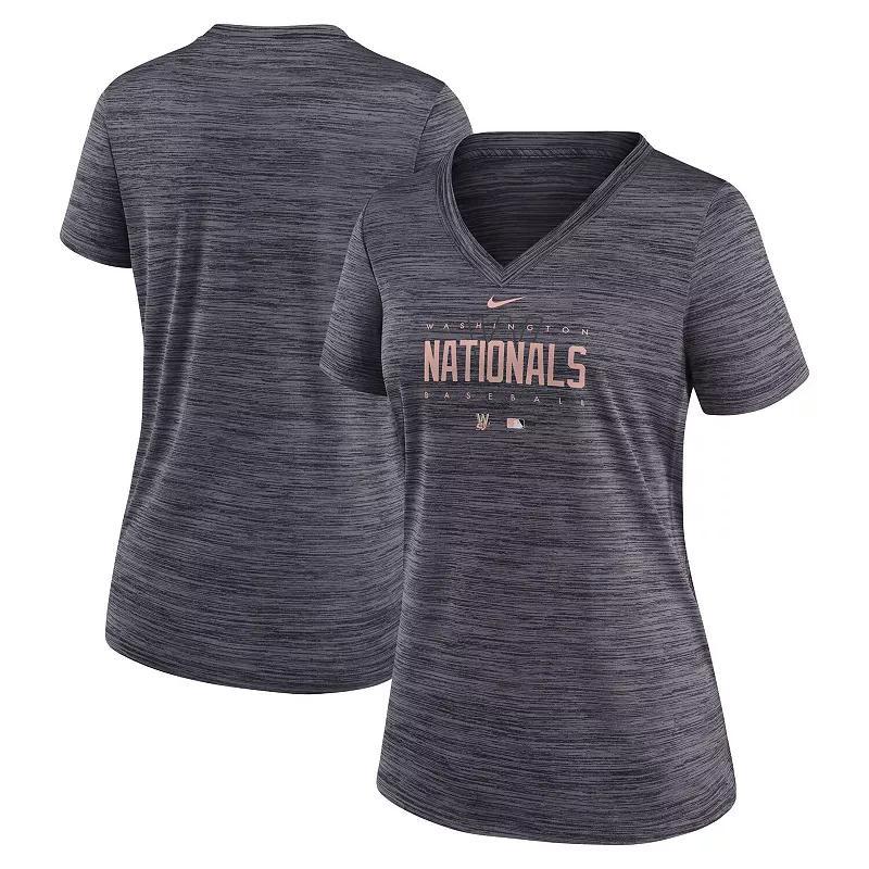 Womens Nike Charcoal Washington Nationals City Connect Velocity Practice Performance V-Neck T-Shirt Product Image