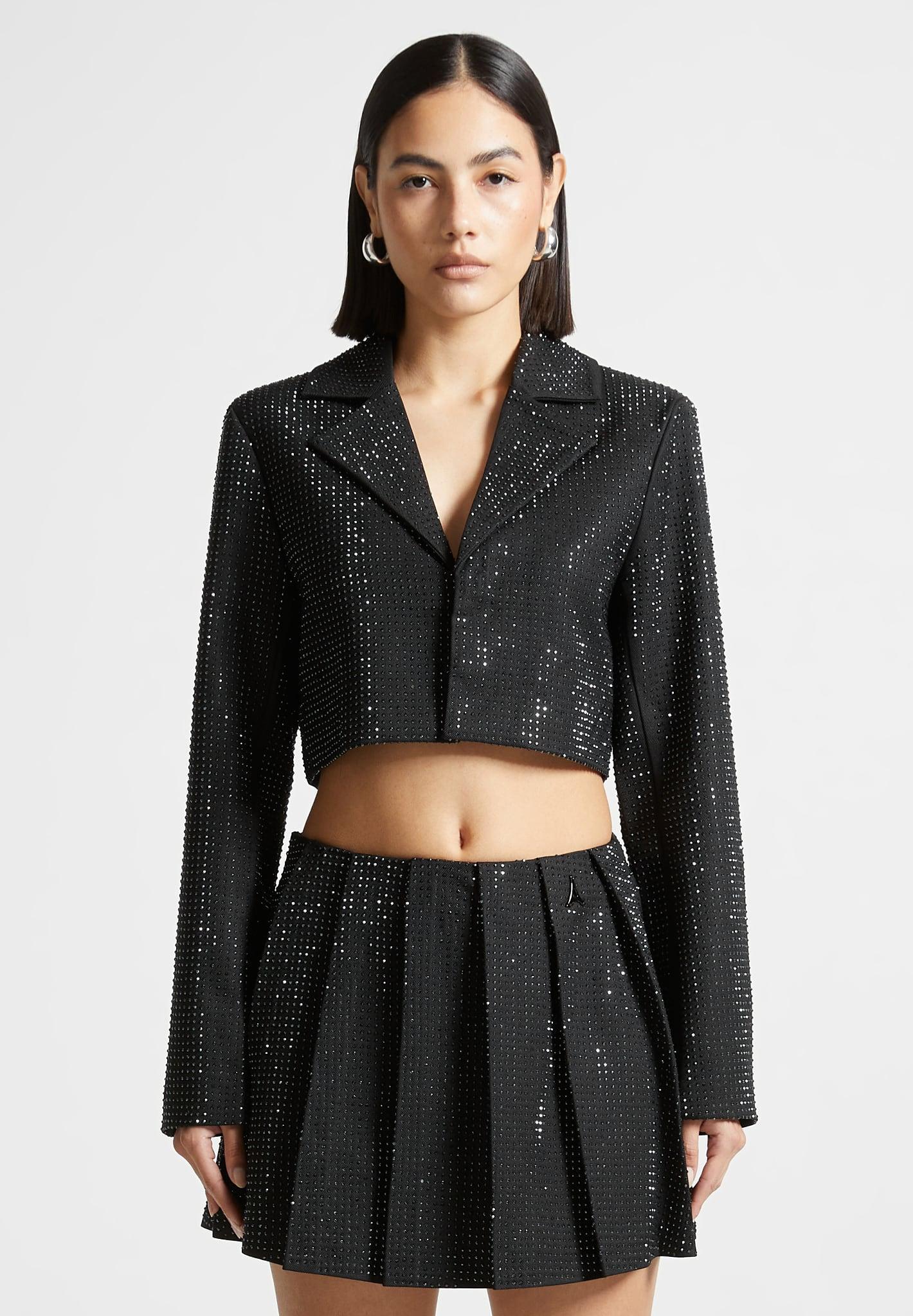 Rhinestone Cropped Blazer - Black Female Product Image