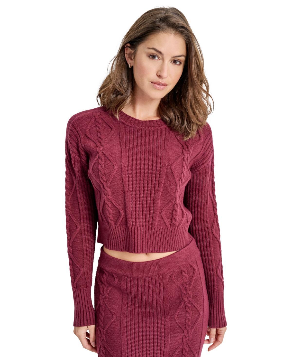 Dkny Jeans Womens Cropped Cable Knit Long-Sleeve Sweater Product Image