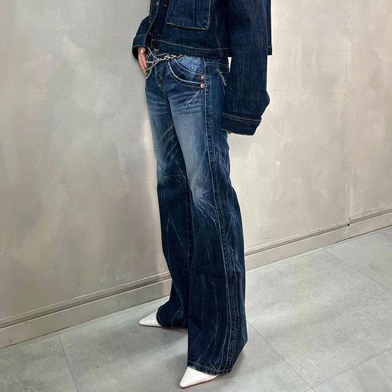 Mid Rise Washed Flared Jeans Product Image