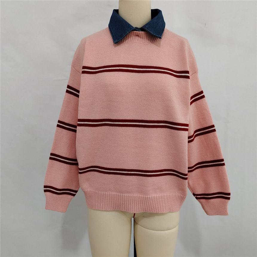 Crew Neck Striped Sweater Product Image