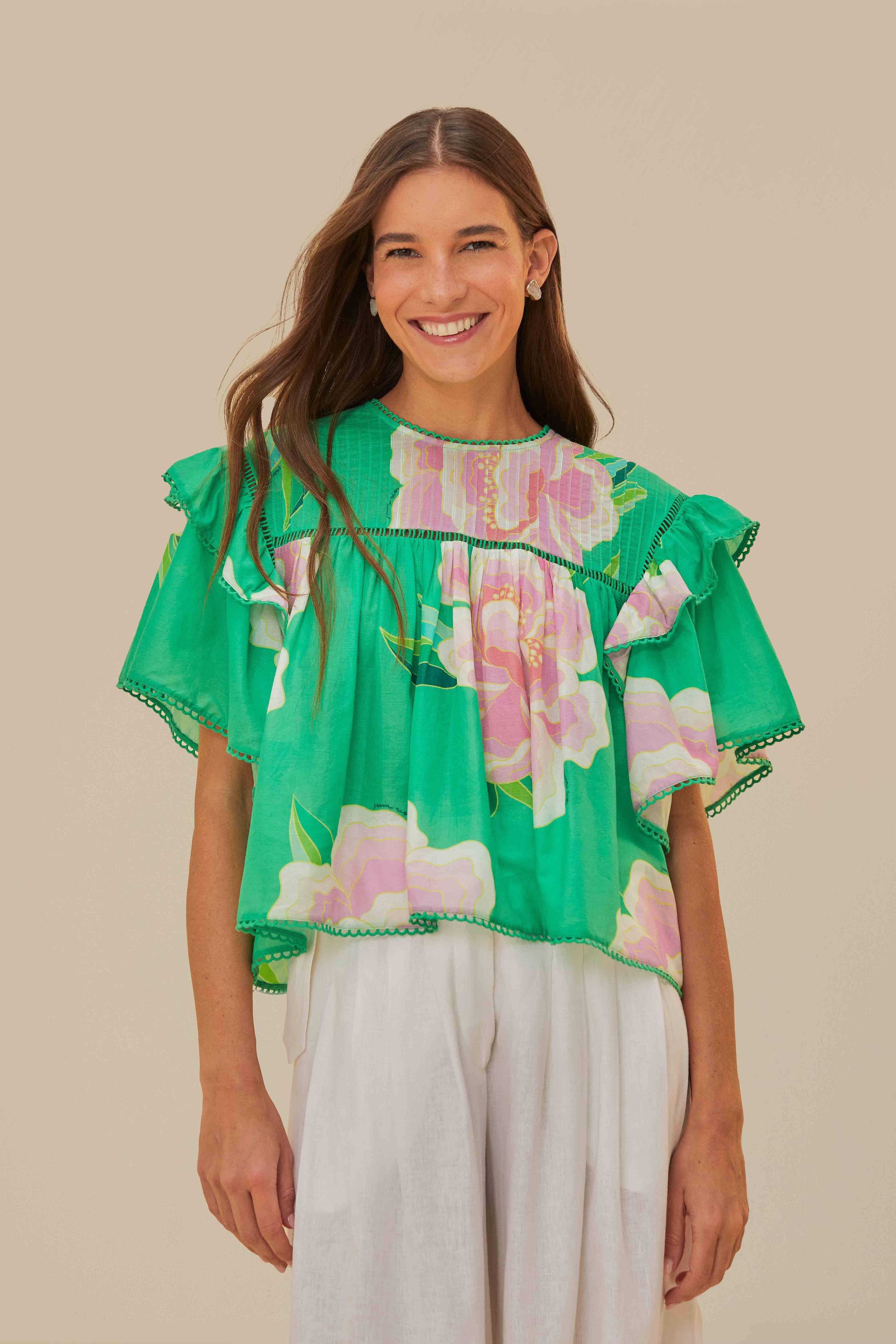 Green Floral Vibing Blouse Product Image