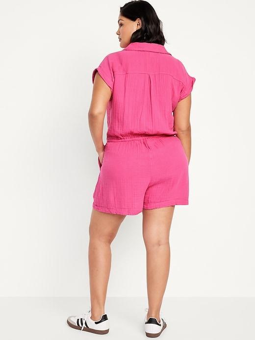 Waist-Defined Crinkle Gauze Romper -- 3-inch inseam Product Image