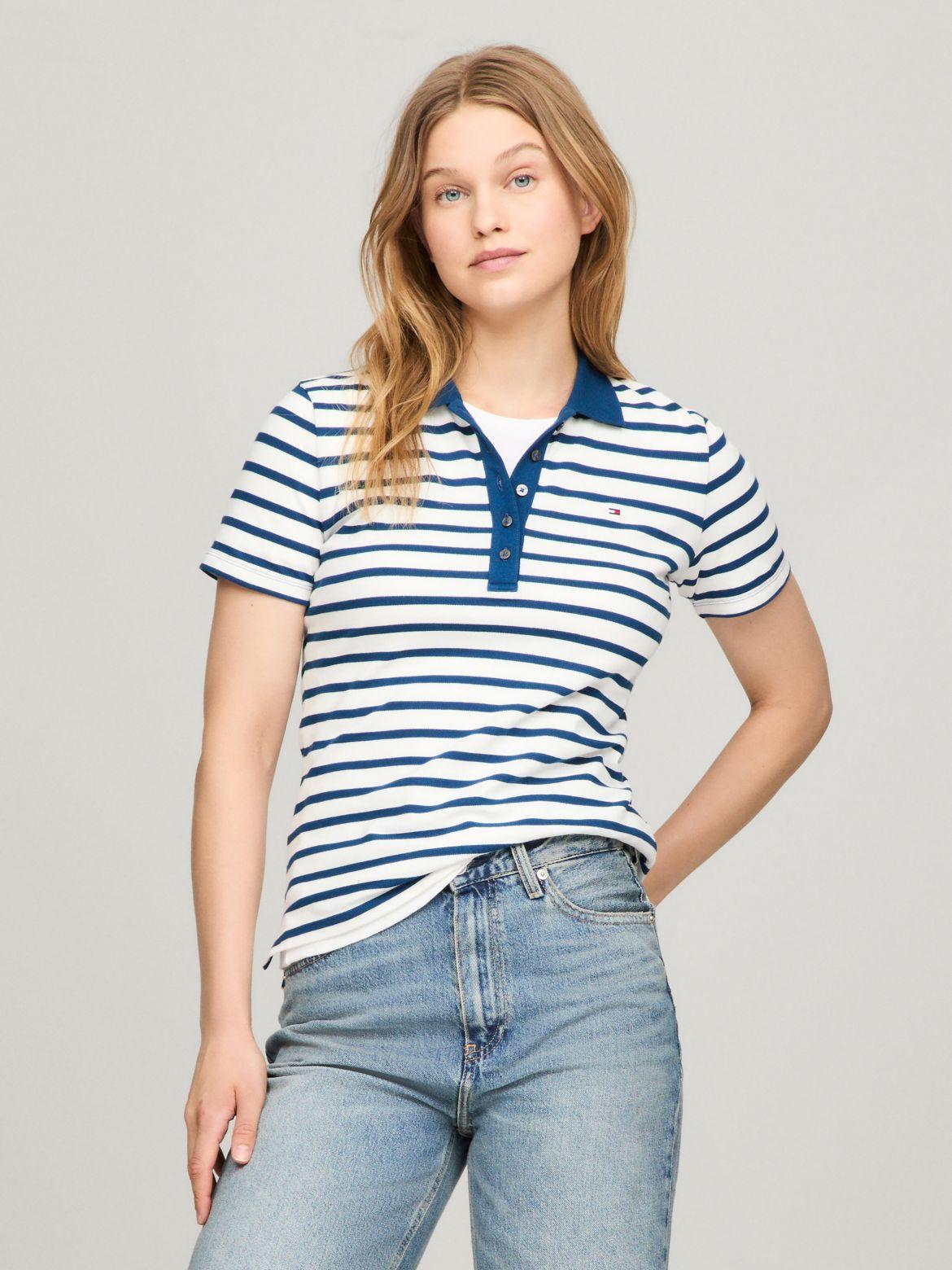 Tommy Hilfiger Women's Stripe Stretch Cotton Polo Product Image