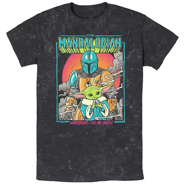 Mens Star Wars The Mandalorian Wherever I Go He Goes Bombard Wash Graphic Tee Product Image