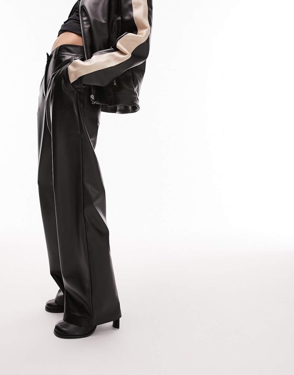 Topshop faux leather wide leg pants Product Image