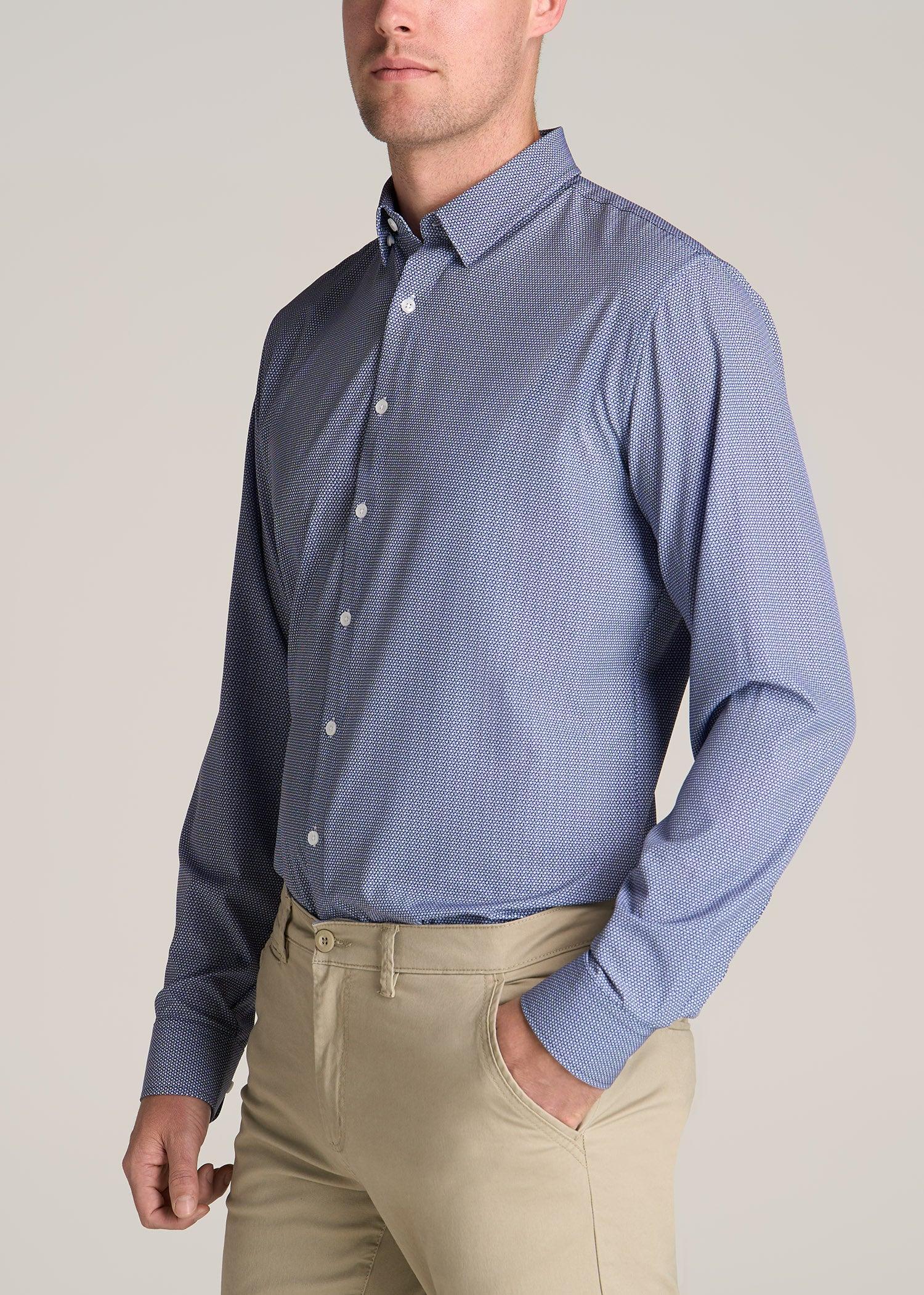 Traveler Stretch Dress Shirt for Tall Men in Navy and White Floral Product Image