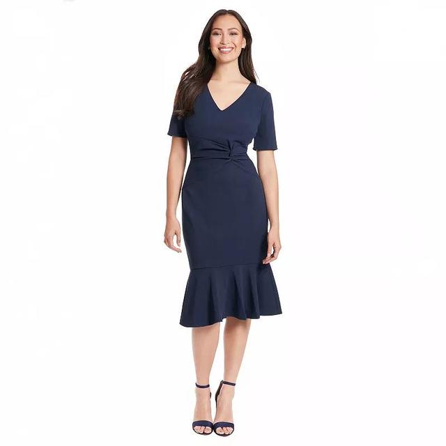 Womens London Times Flounce Midi Twist Dress Blue Product Image