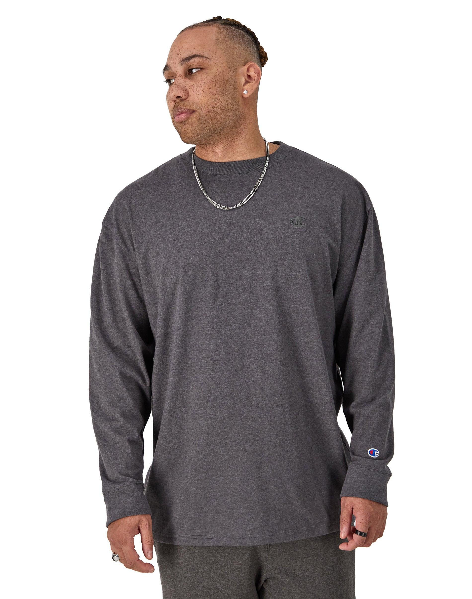 Mens Champion Classic Long-Sleeve T-Shirt, Embroidered C Logo (Big & Tall) Oxford Grey 2XT Product Image