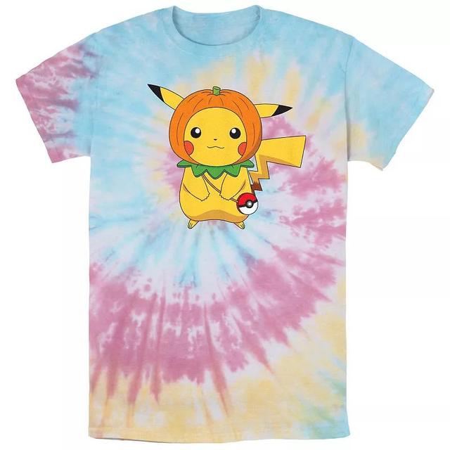 Mens Pokemon Pikachu Pumpkin Hat Pokeball Spiral Tie Dye Graphic Tee Product Image