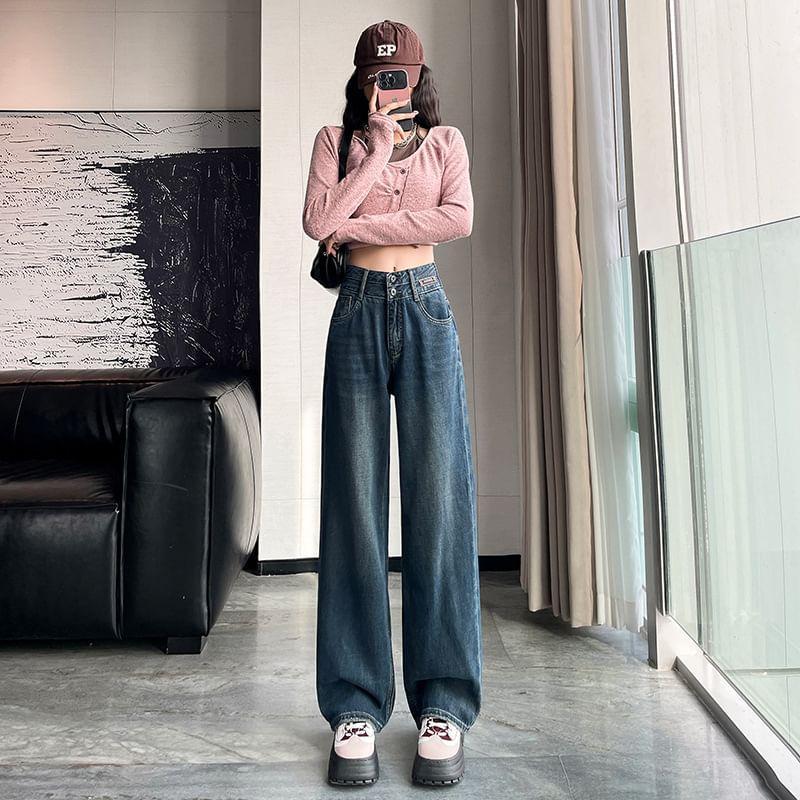 Mid Rise Washed Wide Leg Jeans product image