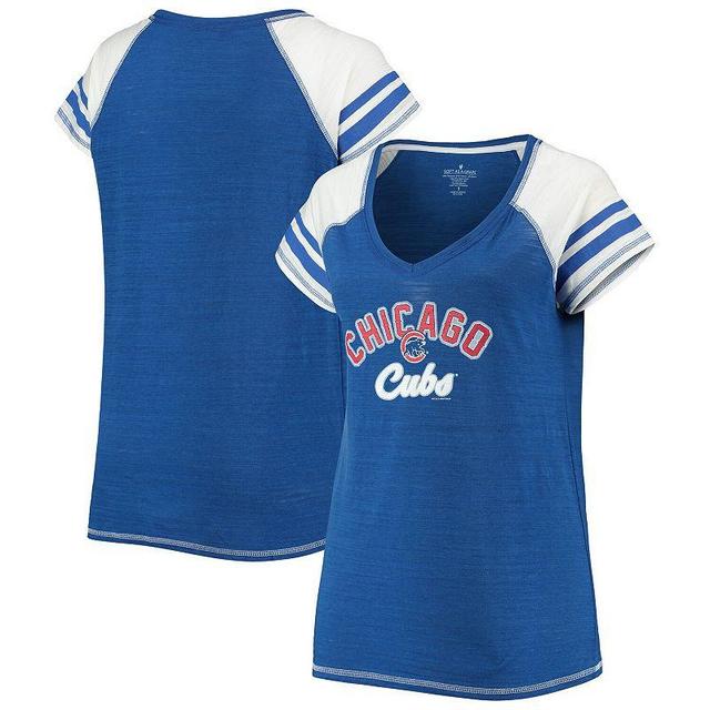 Womens Soft as a Grape Royal Chicago Cubs Curvy Colorblock Tri-Blend Raglan V-Neck T-Shirt Product Image