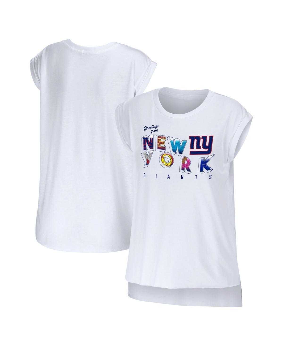 Womens Wear by Erin Andrews White New York Giants Greetings From Muscle T-shirt Product Image