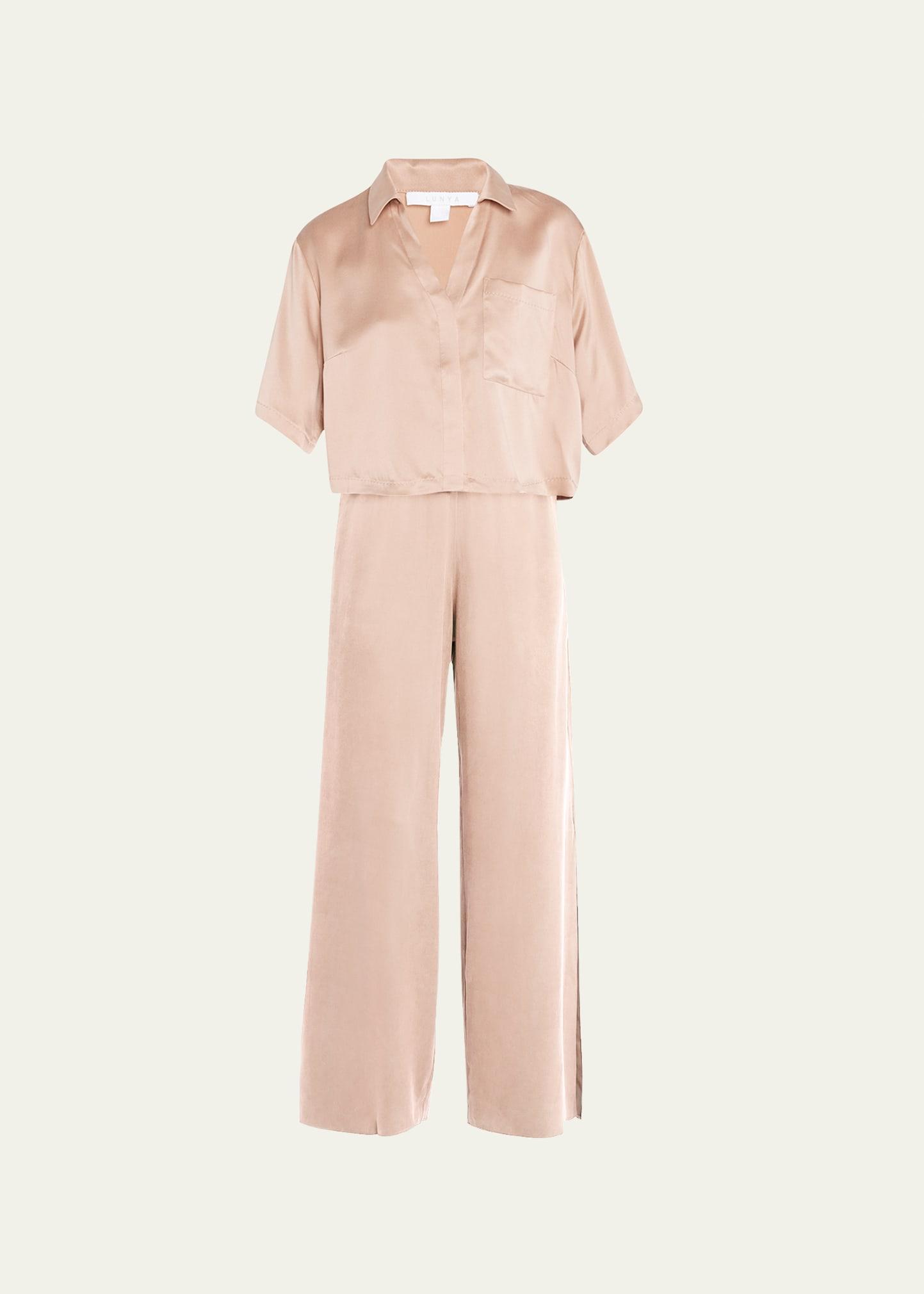 Womens Washable Silk High-Rise Pants 2-Piece Pajama Set Product Image