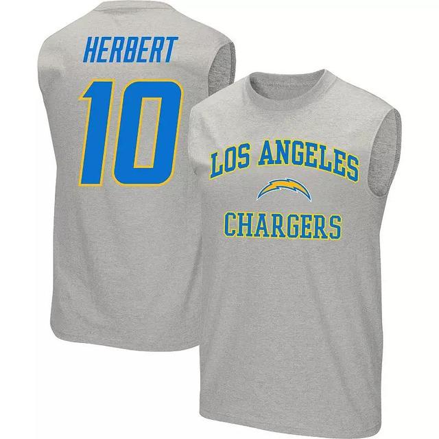 Mens Justin Herbert Heathered Gray Los Angeles Chargers Big & Tall Player Name & Number Muscle Tank Top Product Image