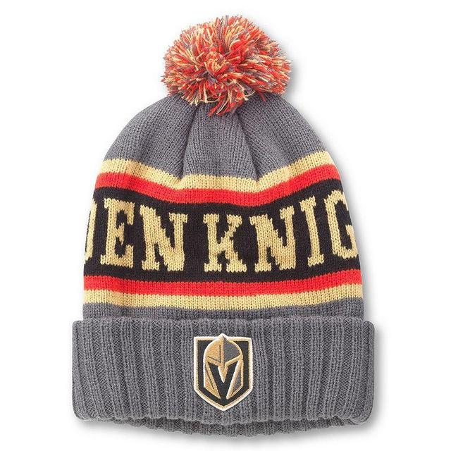 Mens American Needle Charcoal Vegas Golden Knights Pillow Line Cuffed Knit Hat with Pom - Charcoal Product Image