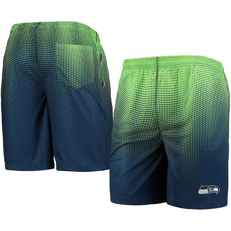 Mens College Navy and Neon Green Seattle Seahawks Pixel Gradient Training Shorts - College Navy Product Image