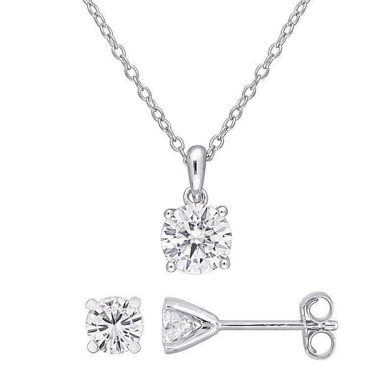 Stella Grace Sterling Silver Lab-Created Moissanite Solitaire Earrings & Pendant Necklace Set, Womens White Product Image