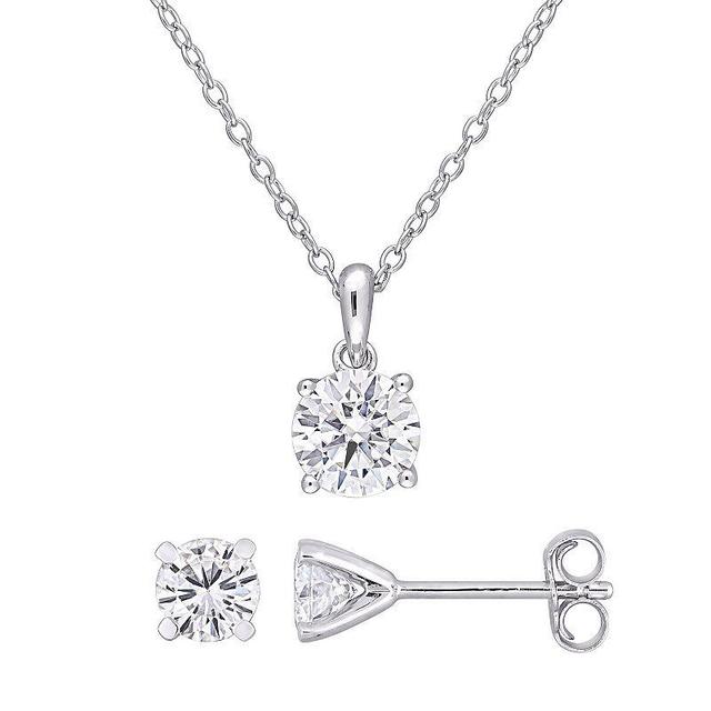 Stella Grace Sterling Silver Lab-Created Moissanite Solitaire Earrings & Pendant Necklace Set, Womens Product Image