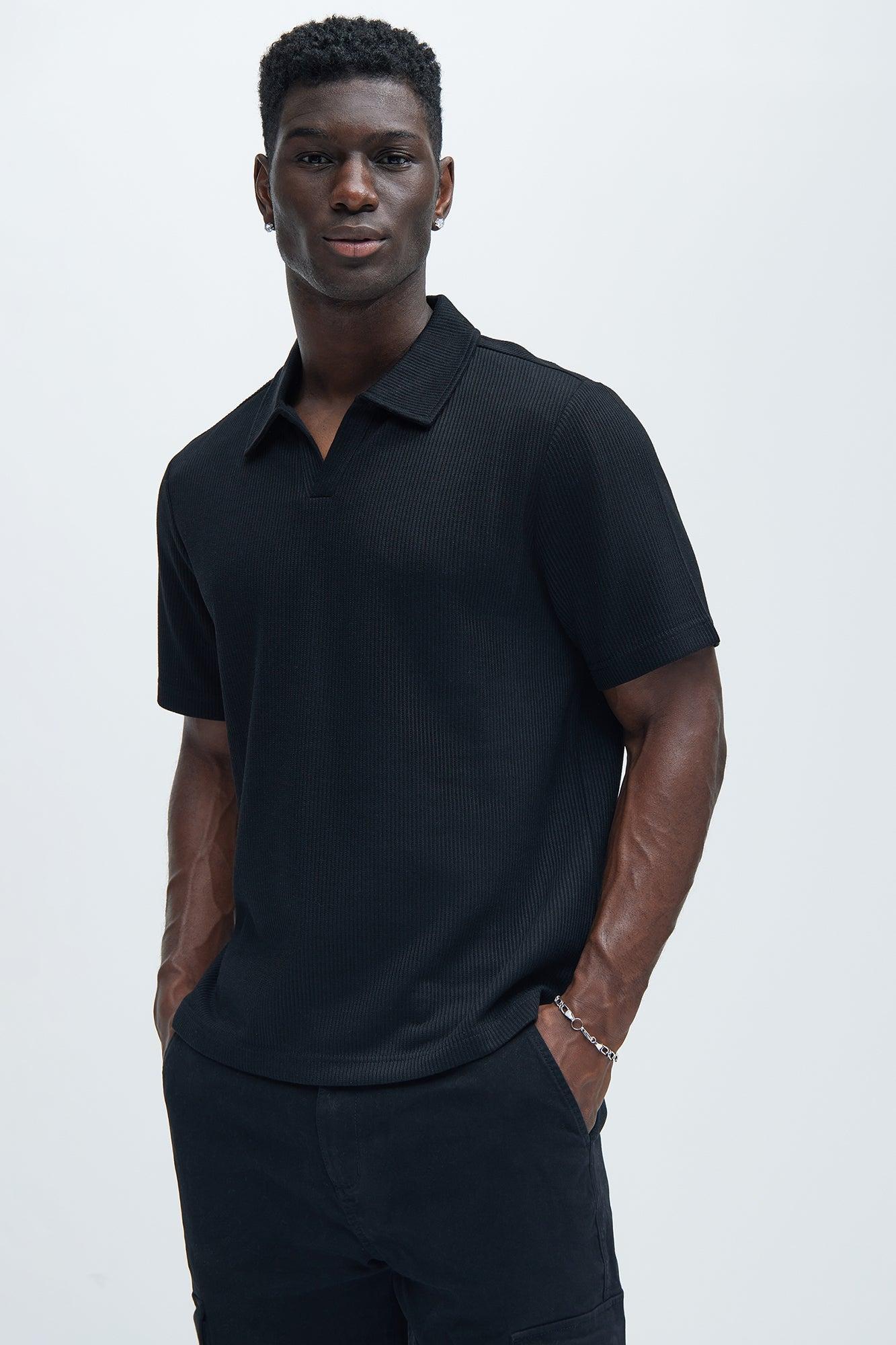 Kalel Textured Short Sleeve Polo - Black Product Image