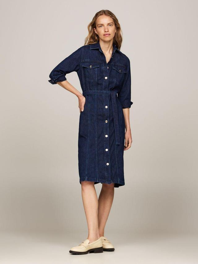 Tommy Hilfiger Women's Belted Denim Midi Dress Product Image