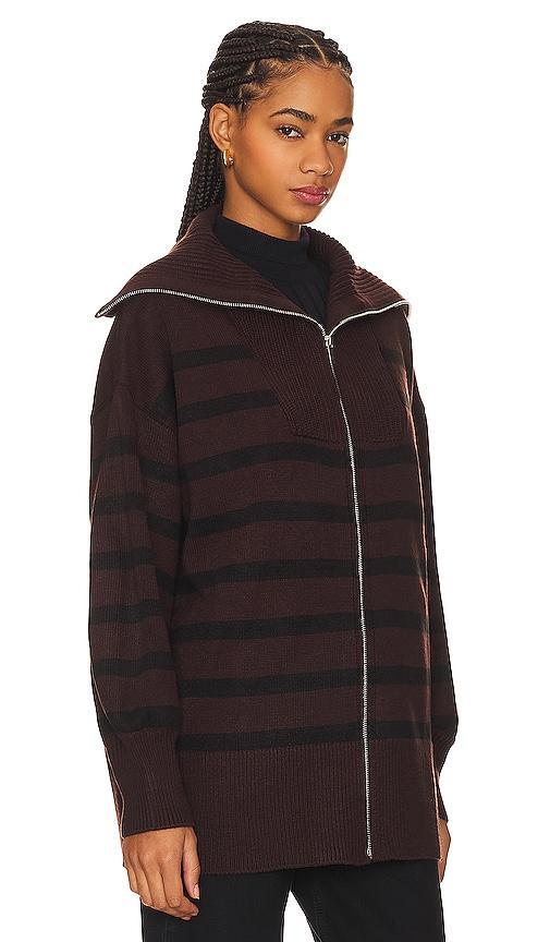 WeWoreWhat Striped Sweater Zip Up in Brown. Size L/XL. Product Image