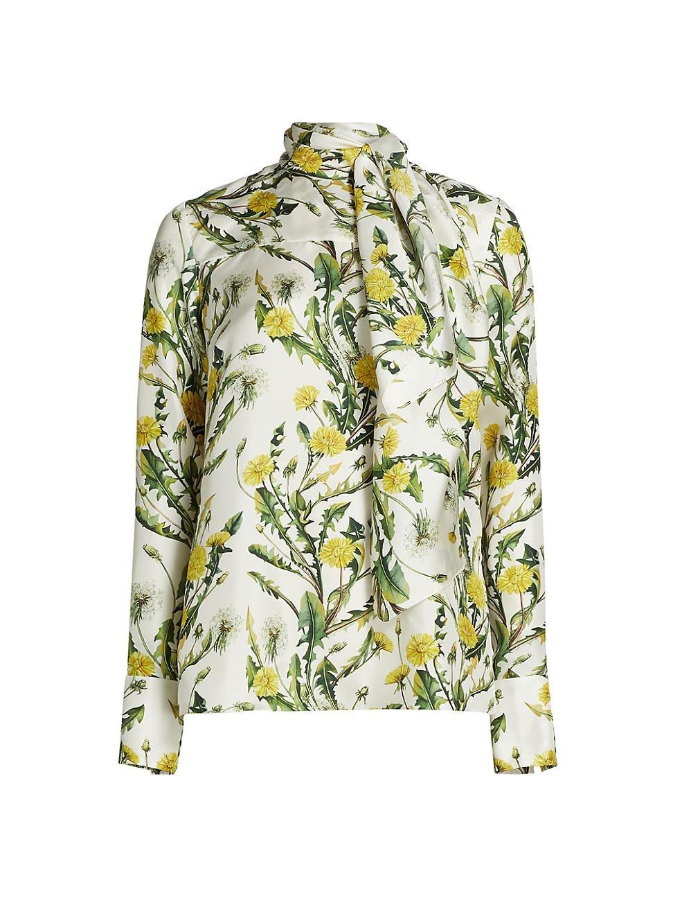 Womens Floral Silk Twill Tieneck Blouse Product Image