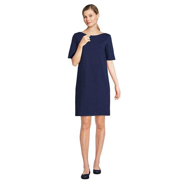 Womens Lands End Heritage Jersey Elbow Sleeve Dress Deep Blue Product Image