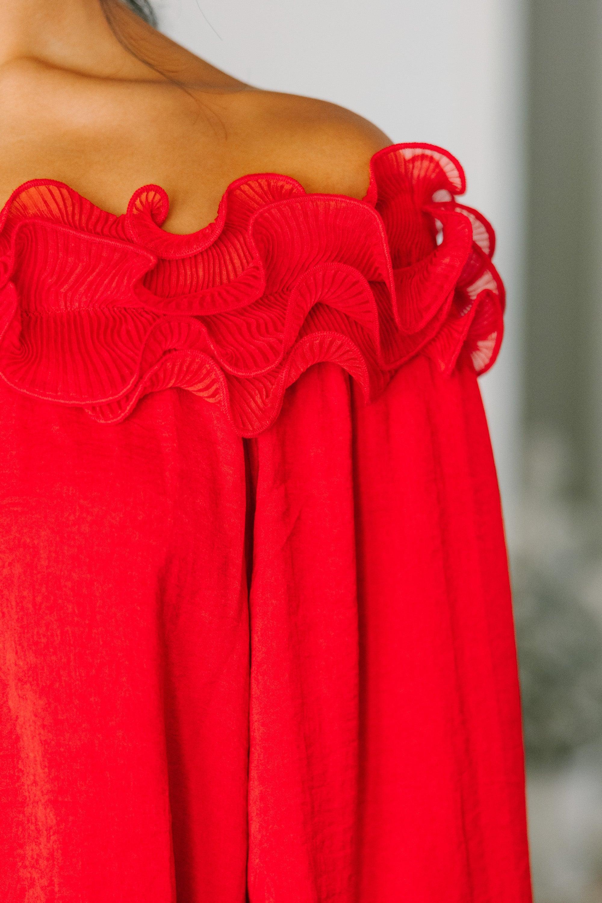 Offer Your Love Red Ruffled Blouse Female Product Image