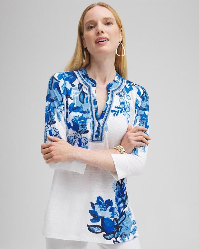 Chico's Women's Linen Floral Embellished Tunic Top Product Image