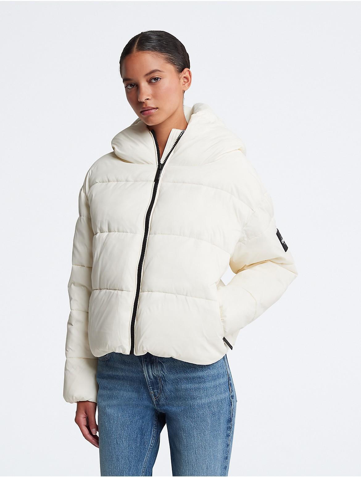 Calvin Klein Womens Boxy Hooded Puffer Jacket - White - XL Product Image