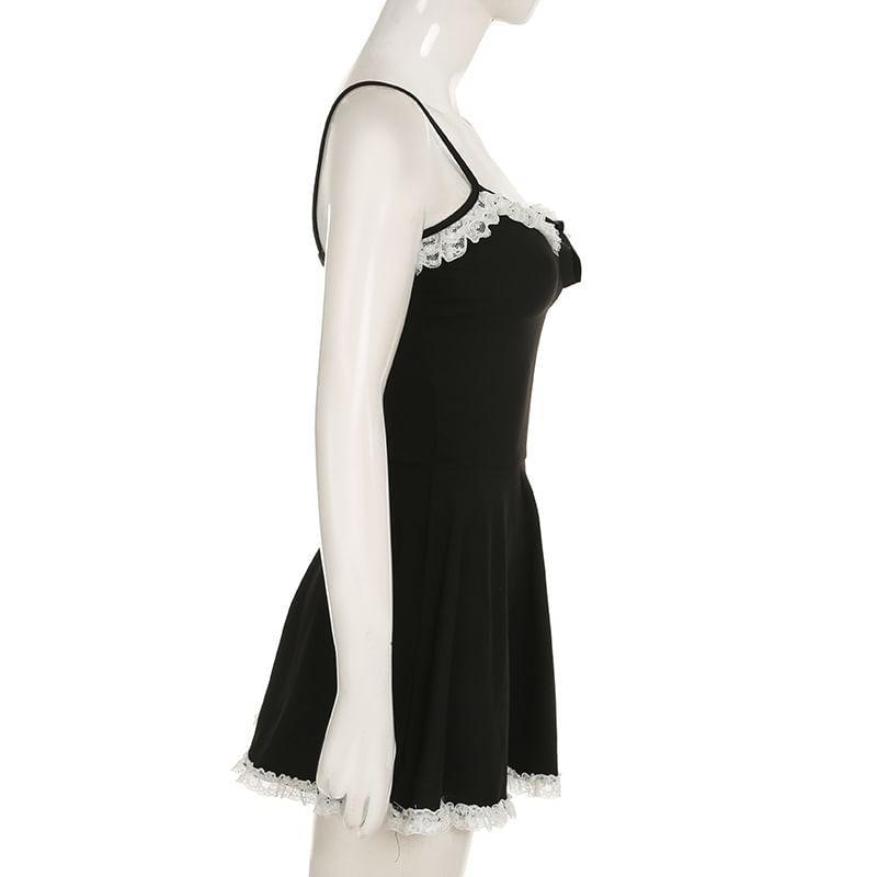 Sleeveless V-Neck Lace Trim Mini A-Line Dress Product Image