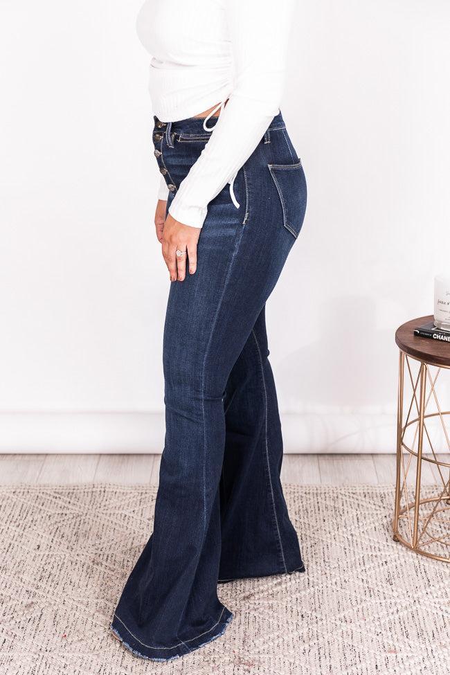 Whitney Button Front Dark Wash Flare Jeans FINAL SALE Product Image