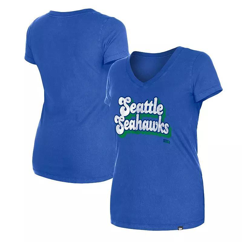 Womens New Era Royal Seattle Seahawks Enzyme Wash Low V-Neck T-Shirt Product Image