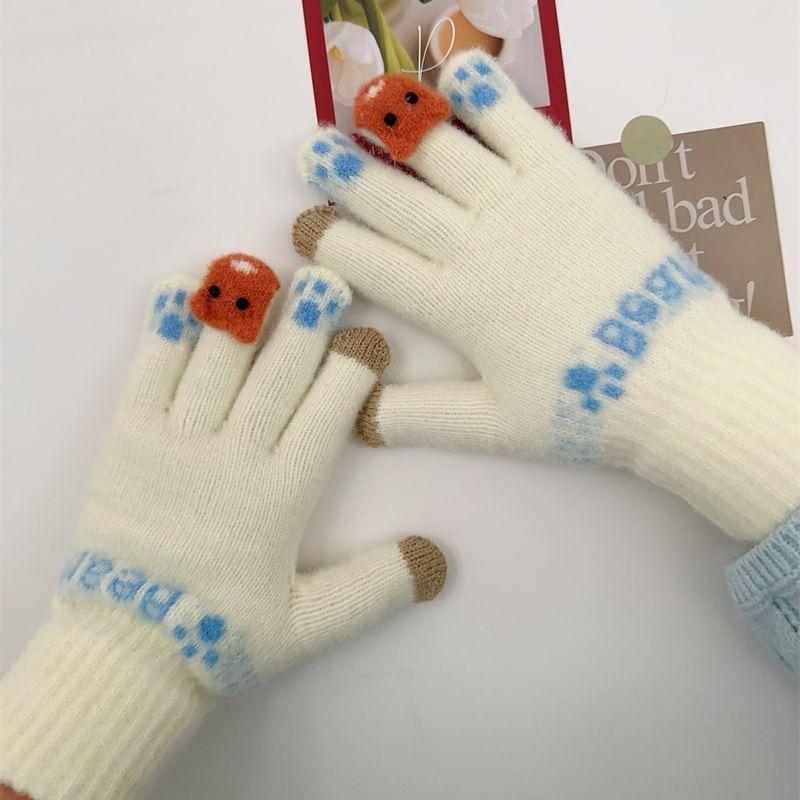 Lettering Cartoon Knit Gloves Product Image