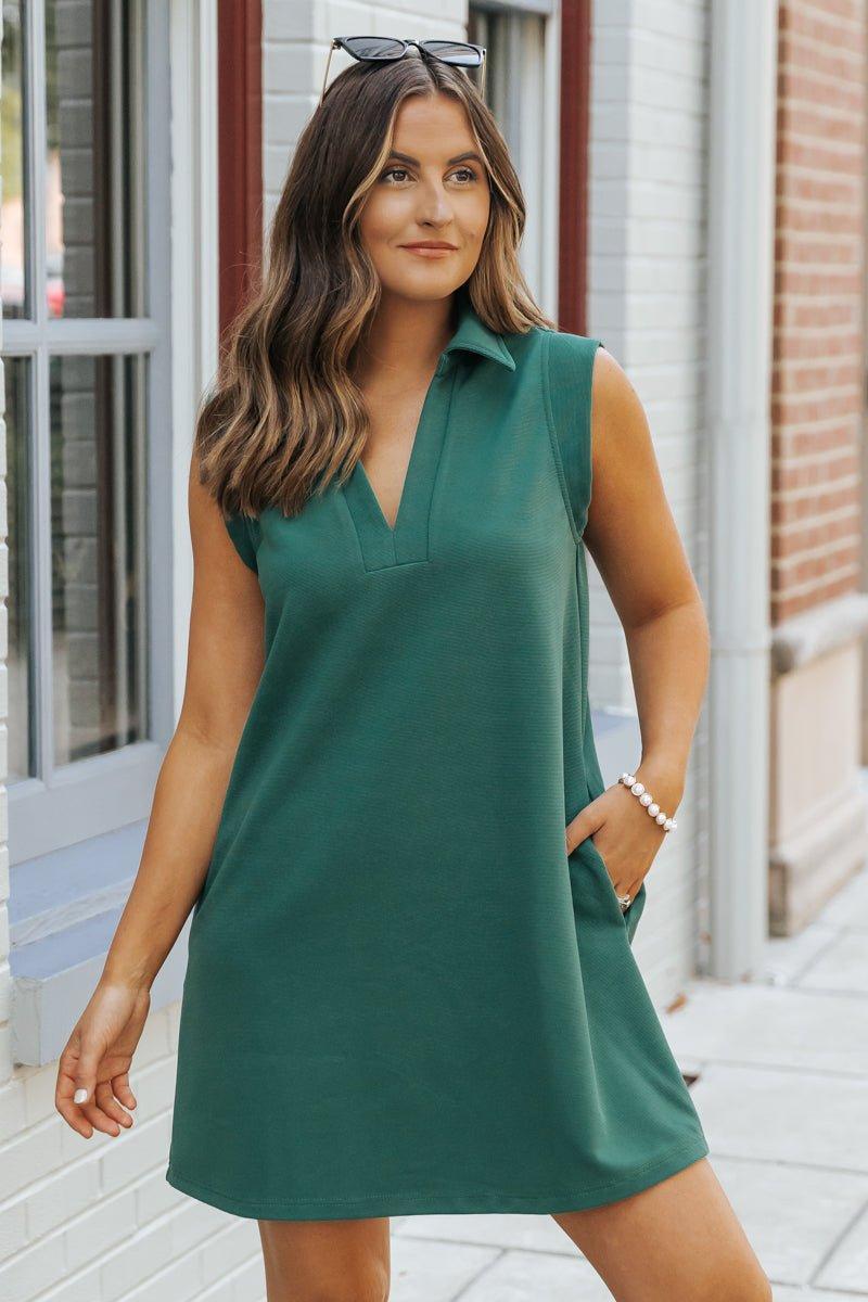 Forest Green Sleeveless Mini Dress Product Image