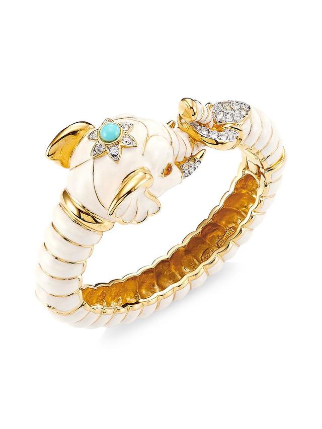 Womens Goldplated, White Enamel & Crystal Elephant Hinged Cuff Bracelet Product Image