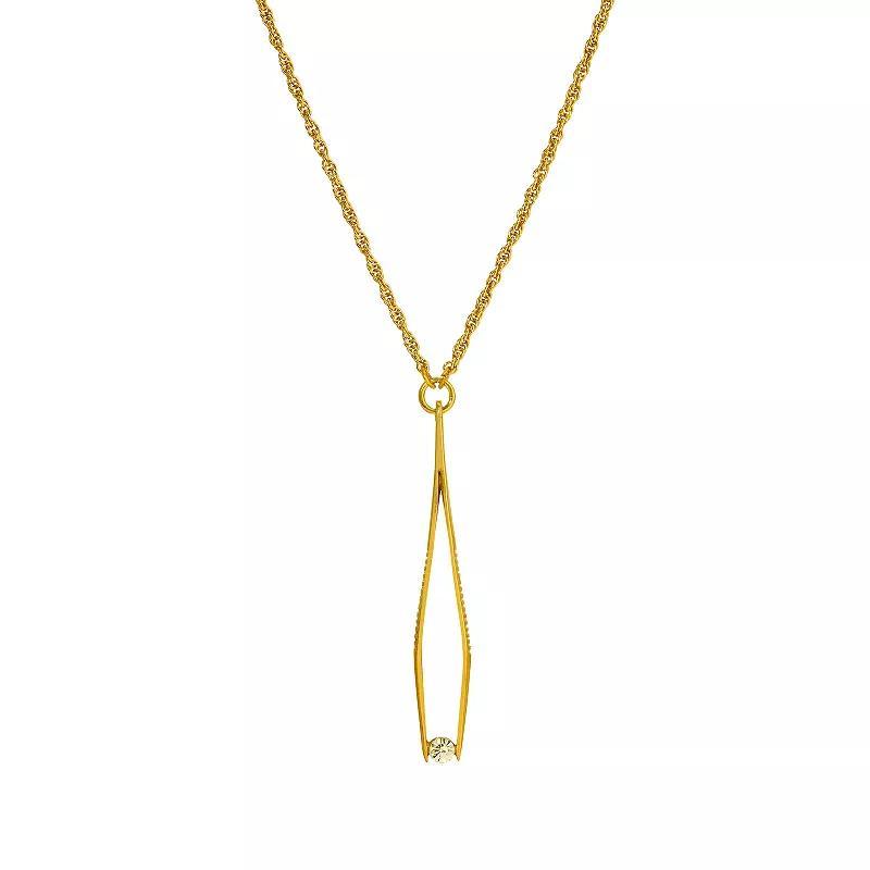 1928 Gold Tone Crystal Large Tweezers Pendant Necklace, Womens, Yellow Product Image