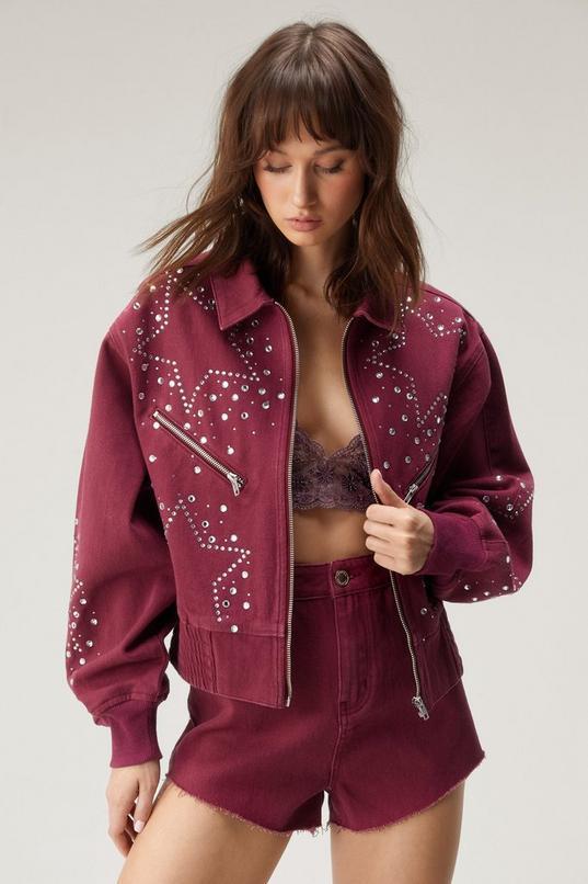 Diamante Star Studded Bomber Jacket Product Image