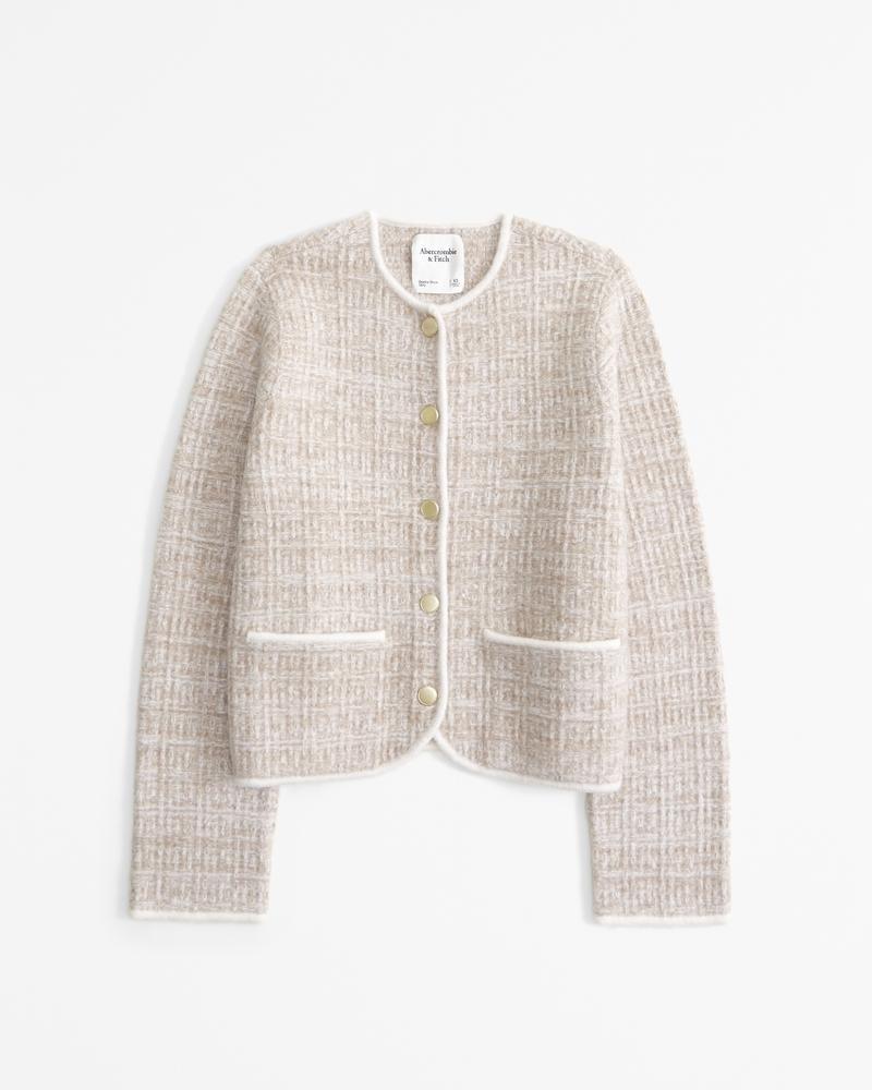 Novelty Button Tweed-Inspired Sweater Jacket Product Image