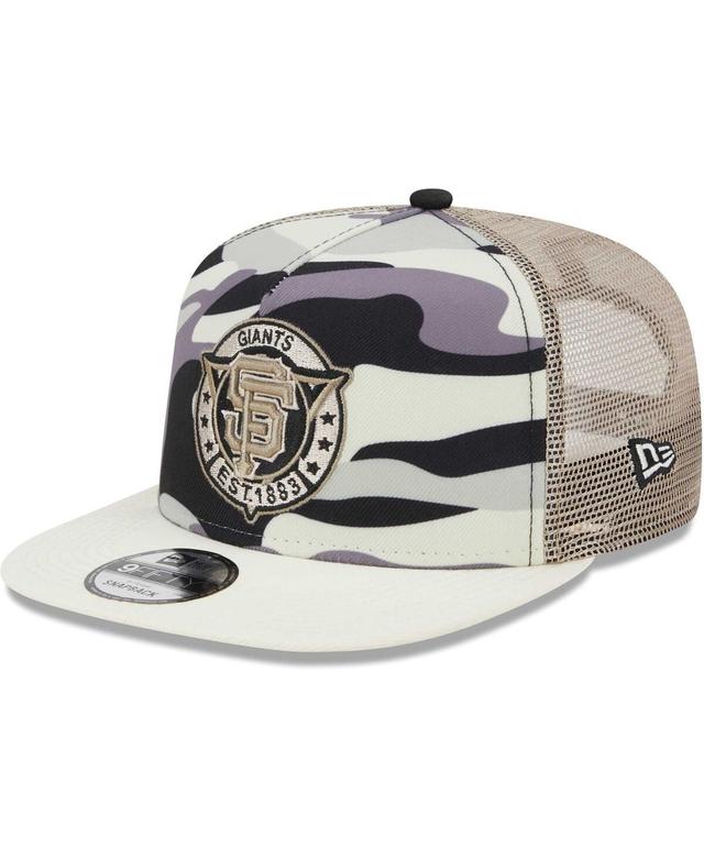 Mens New Era White San Francisco Giants Chrome Camo A-Frame 9FIFTY Trucker Snapback Hat Product Image